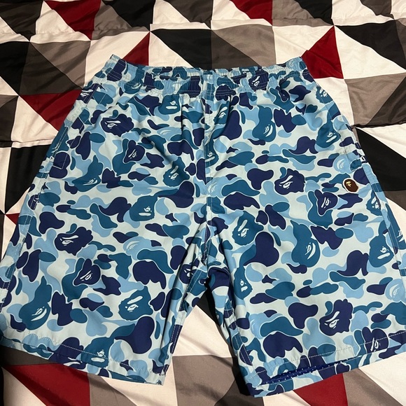 A Bathing Ape Bape ABC Camo Beach Shorts Blue Men's Medium